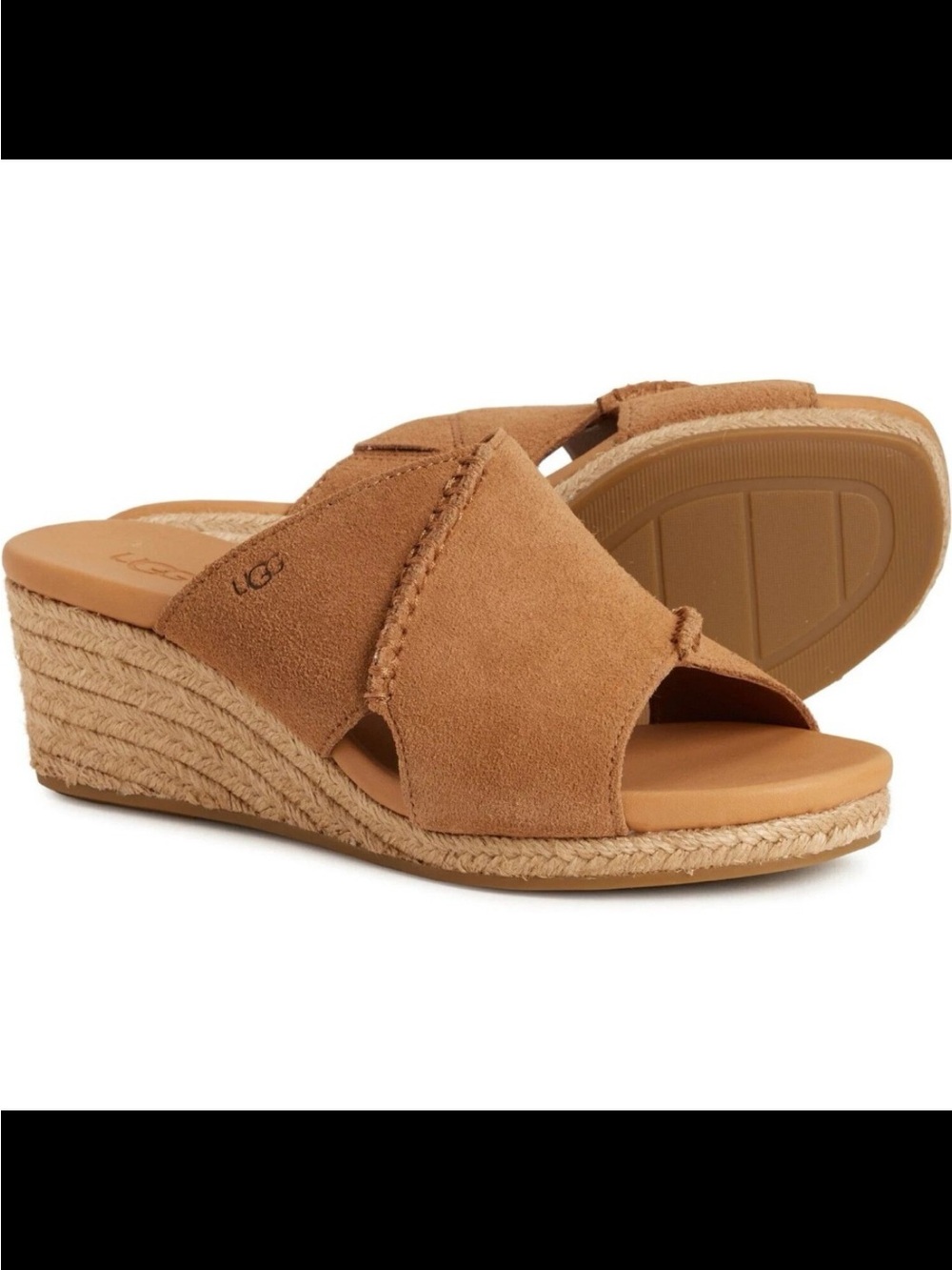 UGG Taia Women’s Chestnut Suede Espadrille Wedge Slides